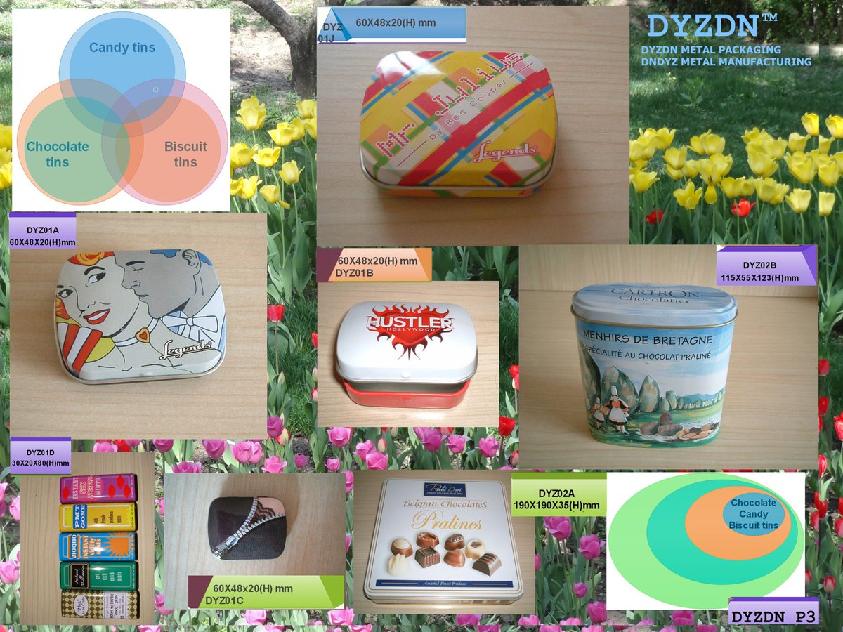 Candy Chocolate cookie containers for food packaging
material :  0.23 mm tin plate 
DYZDN METAL PACKAGING
BEIJING DYZ DONG NING METAL PACKAGING PRODUCTIONS CO.,LTD