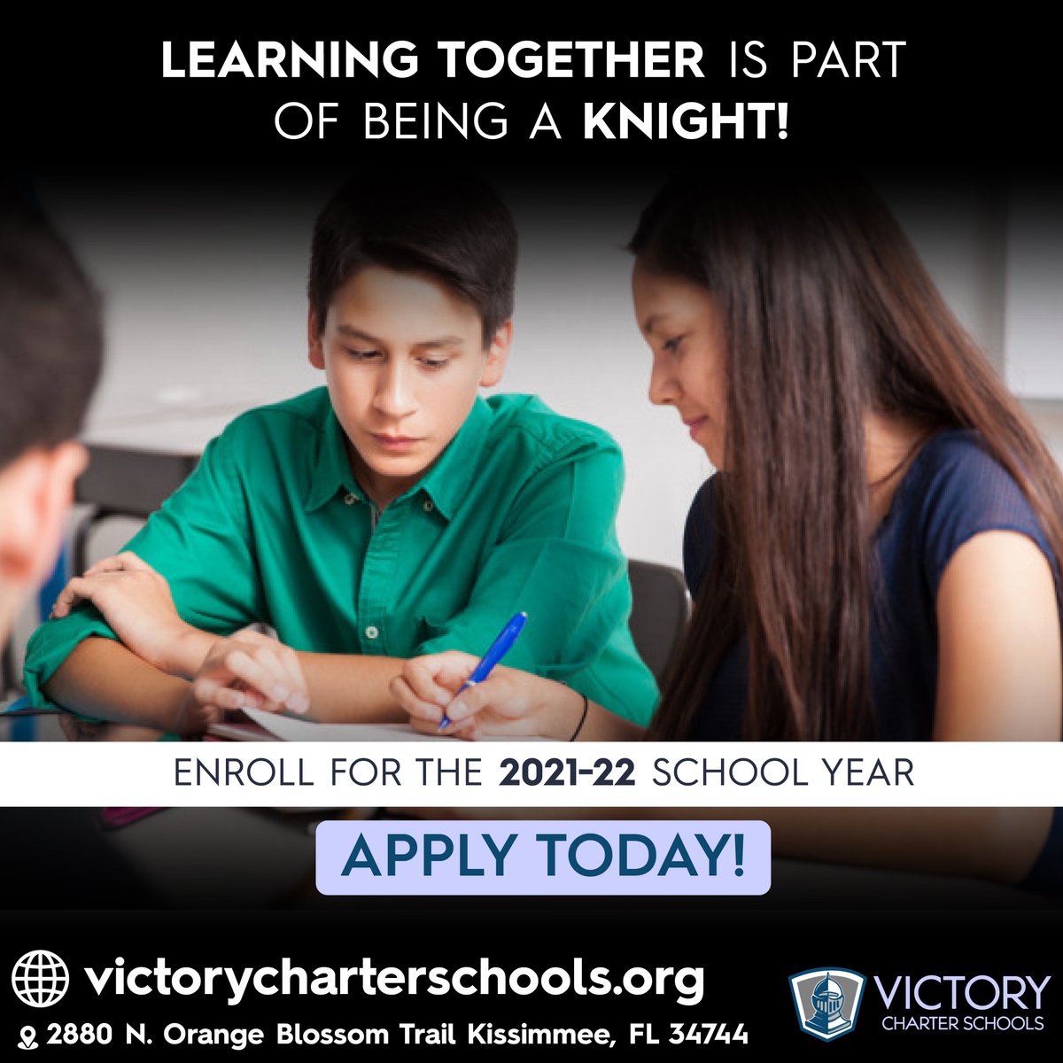 VictoryCharter's tweet photo. Focusing on teamwork and collaboration-based learning will better prepare the students of today with the skills for the future of work tomorrow. Knights learn together!
We are now enrolling for the 2021-22 school year.Apply today at https://t.co/BosWYP54b2
#victory #education https://t.co/DNdQd4HzIo