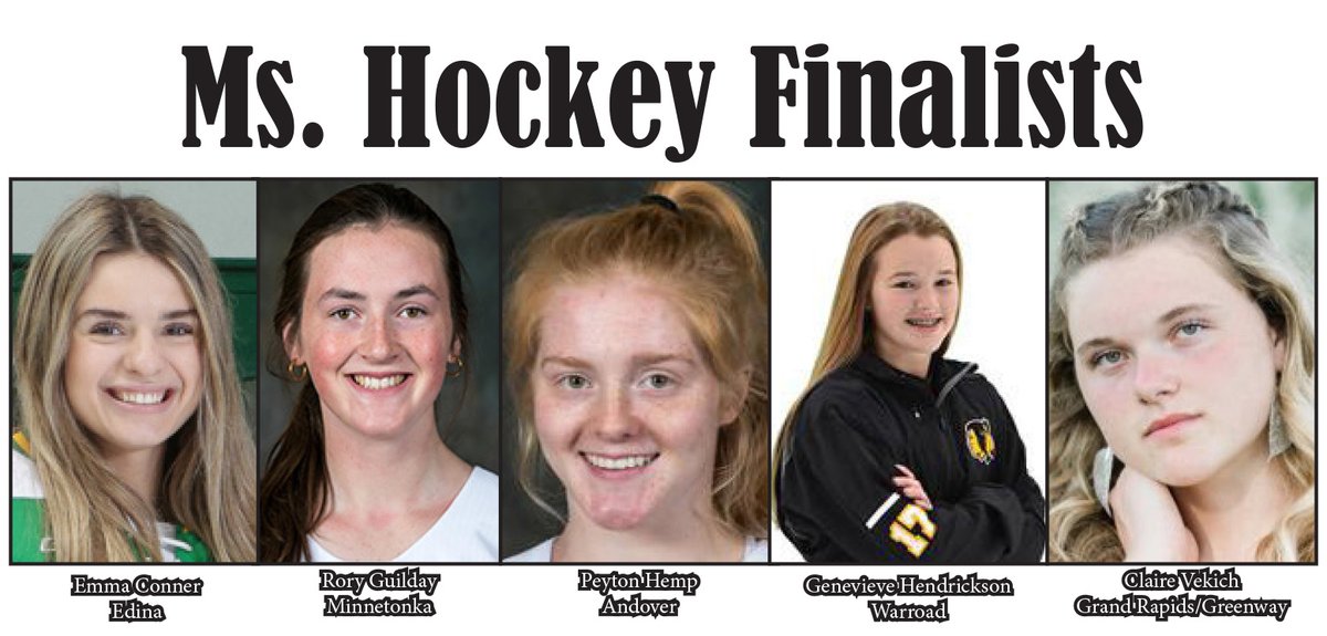 The five finalists for the coveted Ms. Hockey Award have been announced. The winner will be announced April 6. Congrats to all five girls who emerged from a very talented field of 10 semifinalists.
stateofhockey.com/news_article/s…