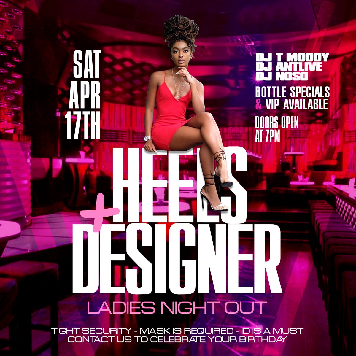 thisisdeandrea's tweet photo. APRIL 17TH HEELS &amp; DESIGNER - LADIES NIGHT OUT -- FOOD AND HOOKAH WILL BE AVAILABLE ‼INBOX ME FOR MORE INFORMATION💯 https://t.co/BDgD0wqufs
