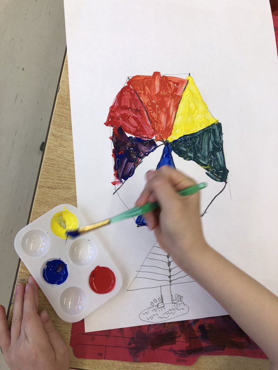 Spring umbrella art fun with the colour wheel and mixing colours <a href="/WortleyTVDSB/">Wortley Road P.S.</a>