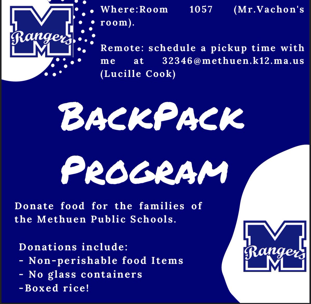 KeyMethuen's tweet photo. Donate food for the families of the Methuen Public Schools! @MPS_MethuenHigh https://t.co/VbxlcLATaV