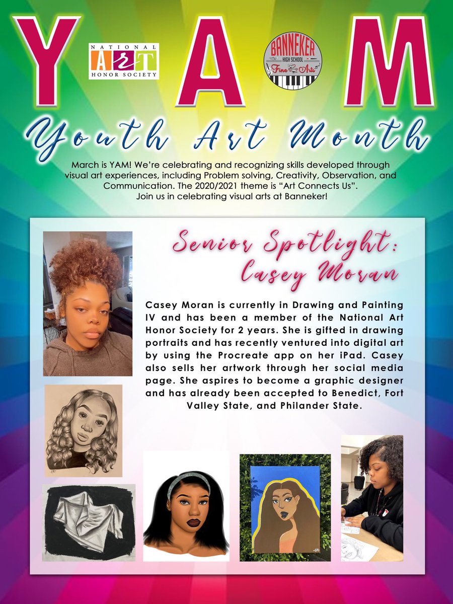 BannekerFAD's tweet photo. Our fourth and final senior spotlight goes to Casey Moran! 🤗🥳 It has been a great Youth Art Month. Don’t forget to check out the Virtual Spring Art exhibition at https://t.co/vqeGVcIZKy #BHSFAD https://t.co/Jwi37qbSyd