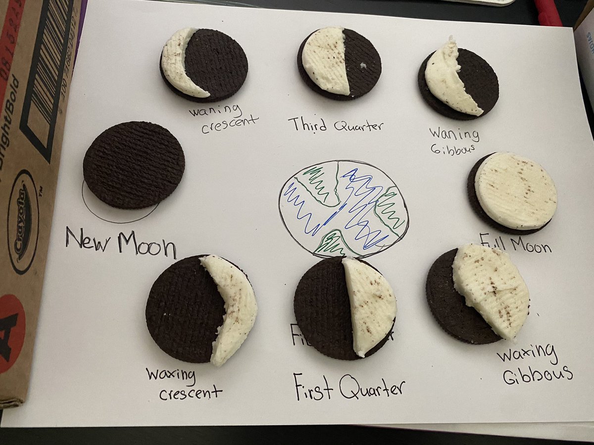 Phases of the moon with Oreos!! Students loved it, they pointed out my mistake right away! Can you find it? Students also said the hardest part was not eating the frosting. #hesjaguarpride <a href="/Horizon_Jaguars/">Horizon Elementary School</a>