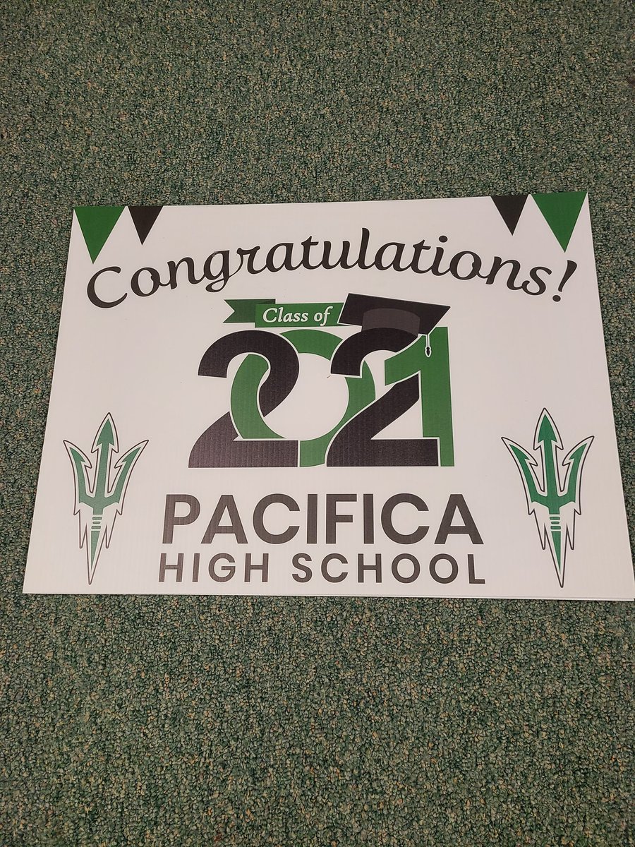 Time to represent The Pacifica High School and show your Triton Pride. <a href="/2021tritons/">🔱Pacifica Seniors of 2021🔱</a> will receive their "Yard Signs" from 2:00 - 4:30 PM on Friday, April 2, 2021!!! Consider the signs an early graduation gift! <a href="/pacificatritons/">Pacifica Tritons</a> #expectexcellence #WinTheDay GO TRITONS!!!