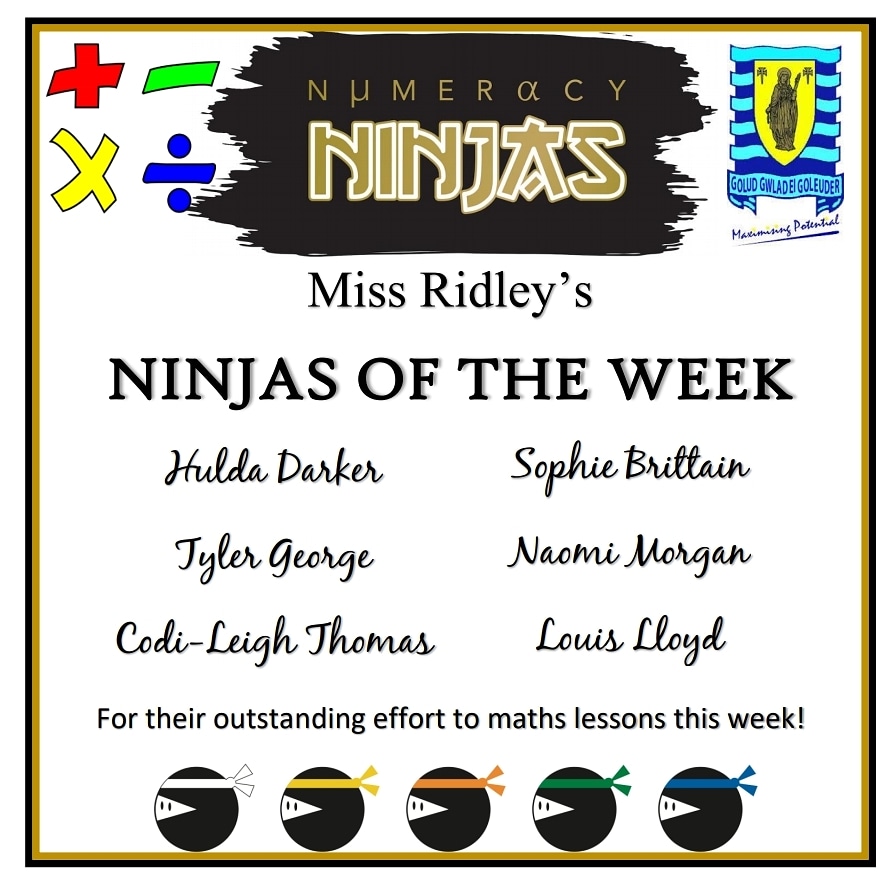 mrscullen_aths's tweet photo. 🌟Ninjas of the Week🌟
Da iawn pawb, you have made excellent effort with your maths lessons this week 👏🏼 Keep it up 🥳 #TeamTâf #athsmaths #ninjaoftheweek https://t.co/yaF6LmKfyS