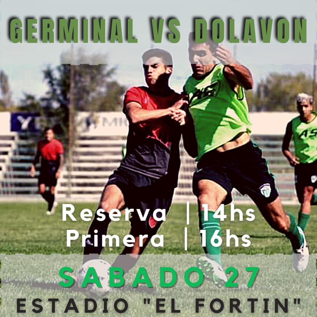 ⚽⚽ #Fútbol ⚽⚽

#PrimeraDivisión

🇳🇬🇳🇬 El Quinto amistoso será este sábado 🇳🇬🇳🇬

MAÑANA SÁBADO 26 !!!

📌 #Germinal VS. #Dolavon

📍 Estadio "El Fortín"

⏰ 14 horas - Reserva
16 horas - PRIMERA DIVISIÓN