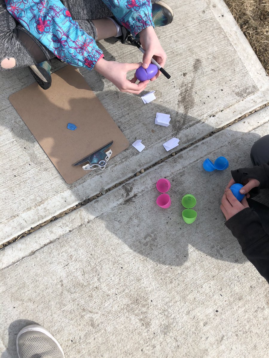miss_ortman's tweet photo. What do we do in Gr 5 on a Friday before Spring Break? Egg Scavenger Hunt of course! Students weren’t even that disappointed to find sentences they had to edit inside their finds. 😂 Now we’re ready to recharge over the next few days! 🎉 https://t.co/6nHajMybSp