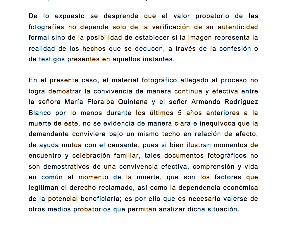 jairoparrac's tweet photo. VALOR PROBATORIO FOTOGRAFÍAS. C.E (2015-05702-01): No depende solo de la verificación de su autenticidad formal sino de la posibilidad de establecer si la imagen representa la realidad de los hechos que se deducen. https://t.co/fGbseW5hYE