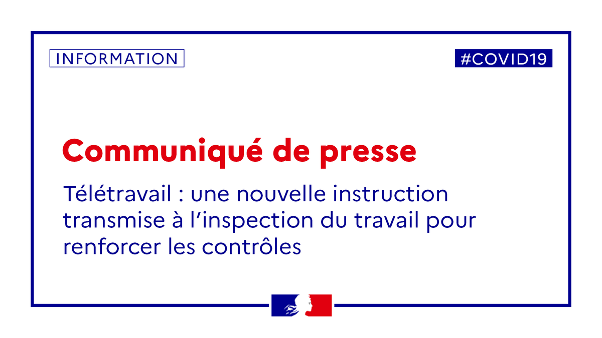 #communiqué l Télétravail : une nouvelle instruction transmise à l’inspection du travail pour renforcer les contrôles.
En savoir plus : swll.to/Sh4wFlN