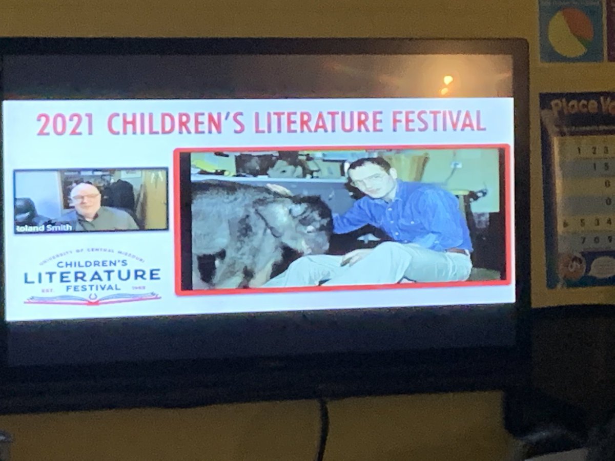AbbeyUpton's tweet photo. Missing the Childrenโs Lit Festival, but SO happy for Zoom! Our class is reading IQ for read aloud, so seeing @RolandCSmith talk about all of his books was a great way to spend our afternoon! #CREateReaders #cre216 https://t.co/jUg1S2zQlR