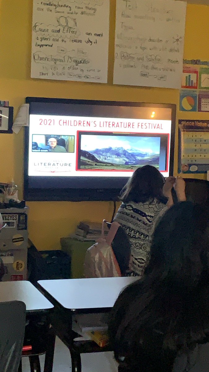 AbbeyUpton's tweet photo. Missing the Childrenโs Lit Festival, but SO happy for Zoom! Our class is reading IQ for read aloud, so seeing @RolandCSmith talk about all of his books was a great way to spend our afternoon! #CREateReaders #cre216 https://t.co/jUg1S2zQlR