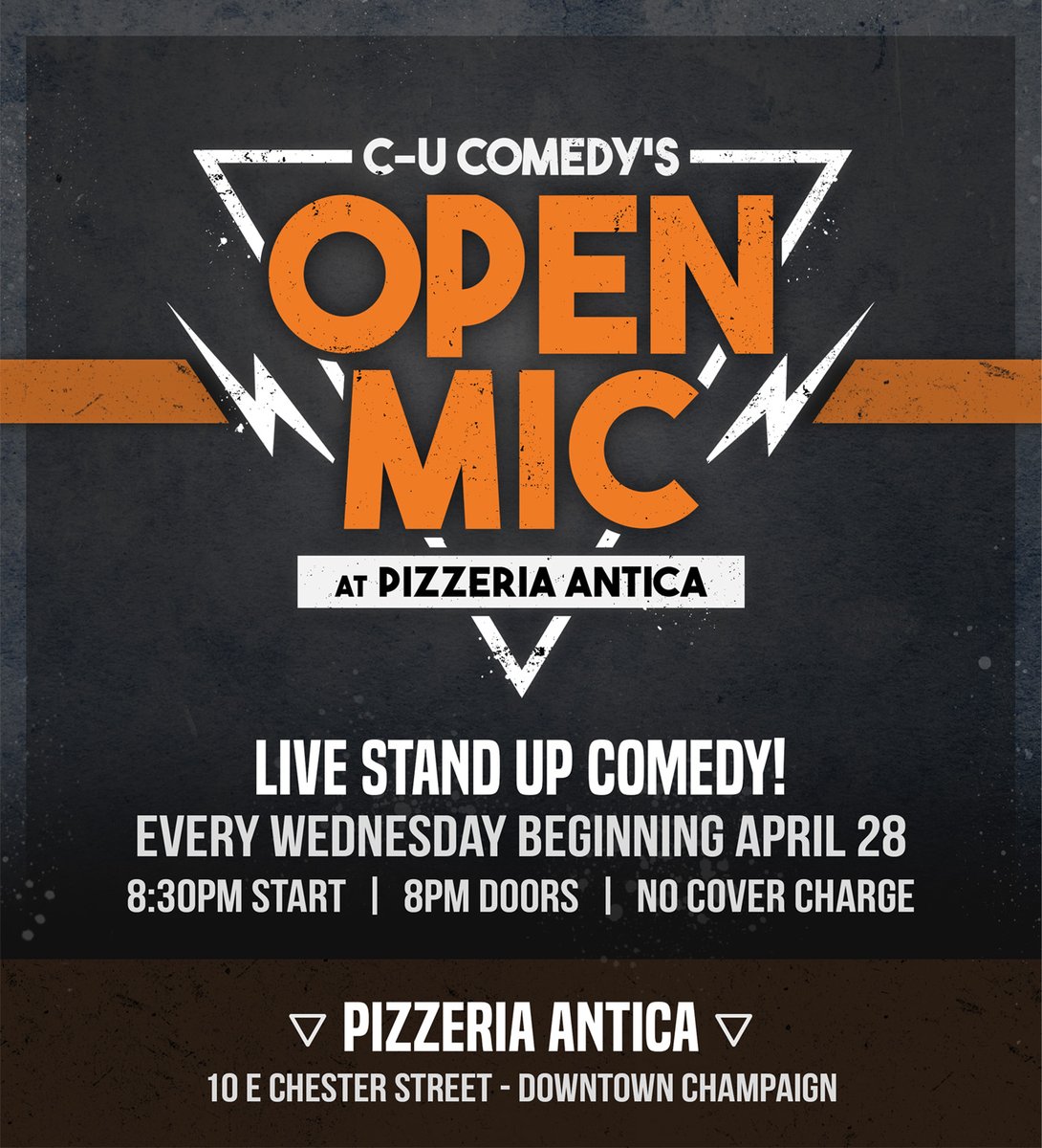 CUComedy's tweet photo. C-U Comedy's "The Open Mic" returns! Same great show, new location at Pizzeria Antica in downtown Champaign! 

Full info: https://t.co/EKuRg1lVoR

#comedy #standup #standupcomedy #openmic #illinois #cucomedy #champaign #champaignillinois #illini https://t.co/5Uq5BTNLT7