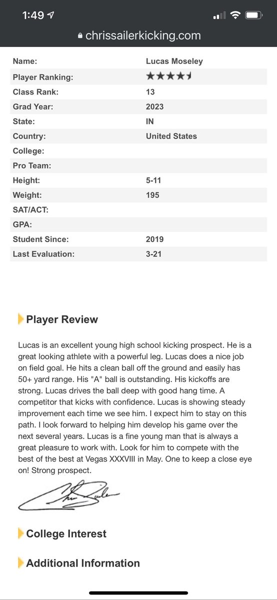 moseleyla05's tweet photo. Thanks @Chris_Sailer for the wonderful ranking. Look forward to seeing you in the future! @CNendick25 @IndianaPreps #littlelordlucas #thekickinglinebacker https://t.co/6TgGGNuLu2