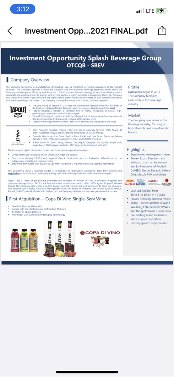 Champ0308's tweet photo. $SBEV HAS 3 BRANDED DRINKS IN THE PORTFOLIO

1 #TAPOUTENERGY DRINK WHICH IS ARGUABLY THE DRINK CHOICE OF THE #WWE
https://t.co/gWKE5PxSN7
2. #COPADIVINO YOU GUYS MIGHT RECOGNIZE THAT FROM #SHARKTANK AND YES WE ACQUIRED IT. https://t.co/k1HIiIGW6H
3: #SALT IS OUR #TEQUILA LINE https://t.co/X3nwnK43pv