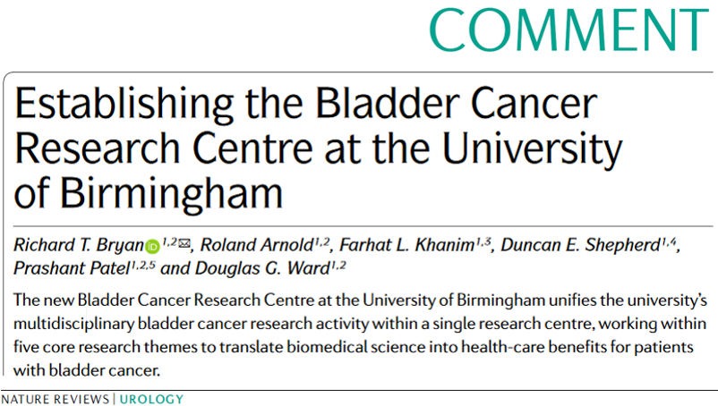 NatRevUrol's tweet photo. #NEWinNRU in this Comment, Bryan et al. describe the setting up of the Bladder Cancer Research Centre at @unibirmingham https://t.co/105Z7i500v https://t.co/89mG2PY70l