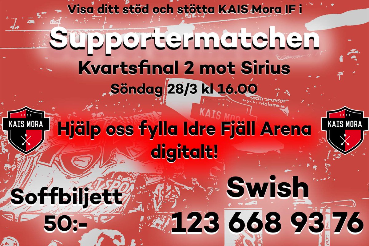 Kvartsfinal 2 spelas nu på söndag och då är det #supportermatchen!