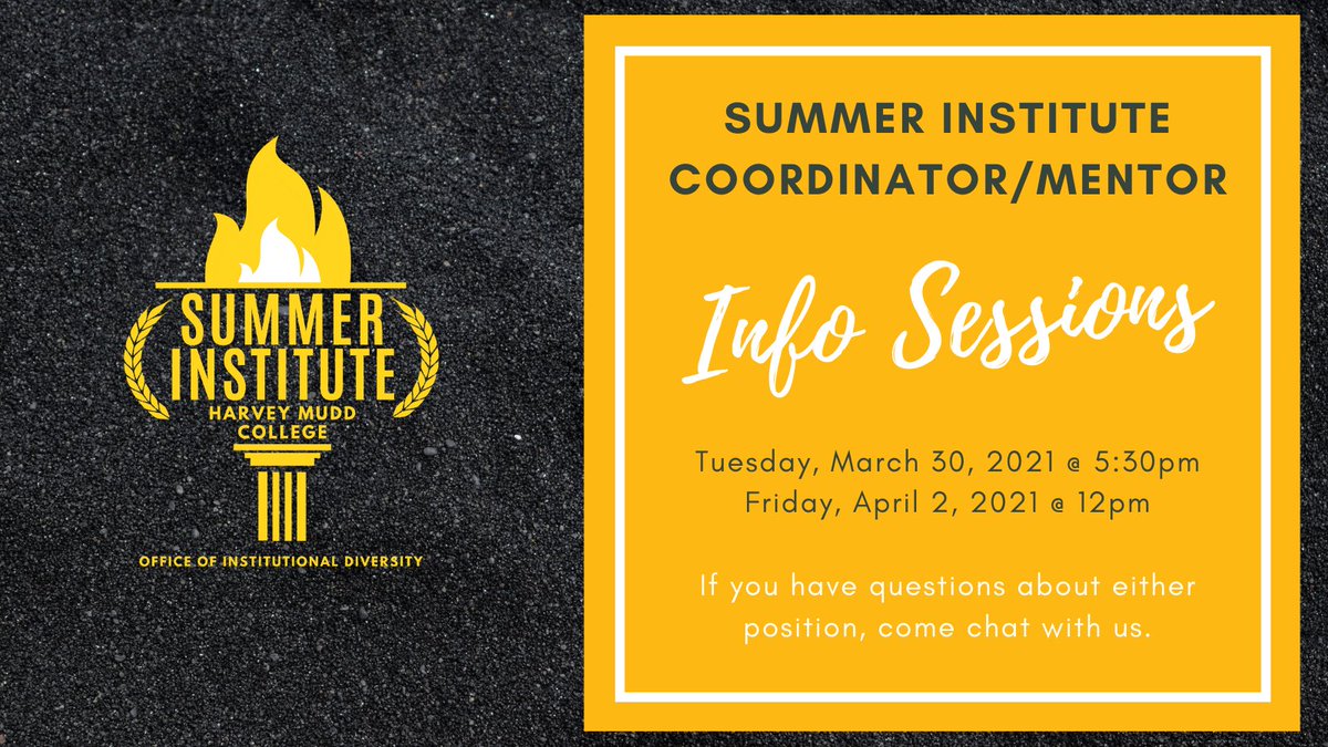 HMC_OID's tweet photo. If you have any questions about the SI Coordinator/SI Mentor positions, we are having info sessions on March 30 and April 2 to address any questions. Stop on by! https://t.co/x1NqEsg8LE