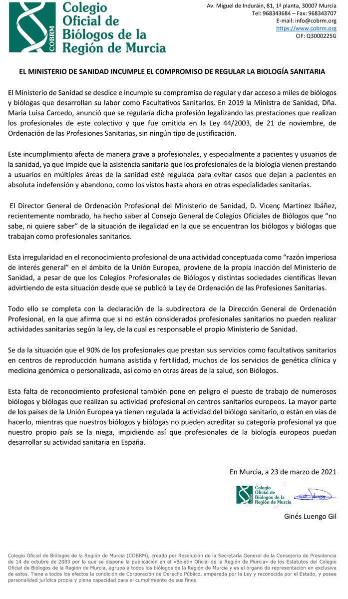 Necesitamos que algún grupo parlamentario del Congreso pregunte a la señora ministra <a href="/CarolinaDarias/">Carolina Darias</a> por la cancelación del proyecto de modificación de la LOPS que reconocía la Biología sanitaria para que diga ante el pueblo español. ¿Nos ayudas con un RT?
congreso.es/docu/pge2021/p…