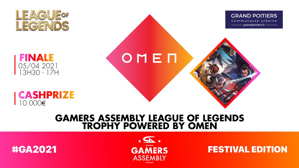 GamersAssembly's tweet photo. Héros de la faille, @OMENbyHP_fr vient booster le Gamers Assembly League of Legends Trophy !

Faites chauffer les games de prac, pas moins de 10.000€ de cashprize sont à se partager pour cette #GA2021. 😱🥵

https://t.co/3GdRWuuXFu https://t.co/yukEVnsybf