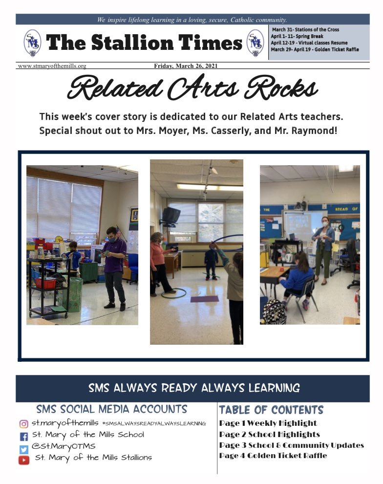 StMaryOTMS's tweet photo. Be sure to view “THIS WEEK’S STALLION TIMES” on the school's website. #SMSAlwaysReadyAlwaysLearning #ADWCommUnity #FollowSMSAsWeFollowChrist https://t.co/7nvljscBjH