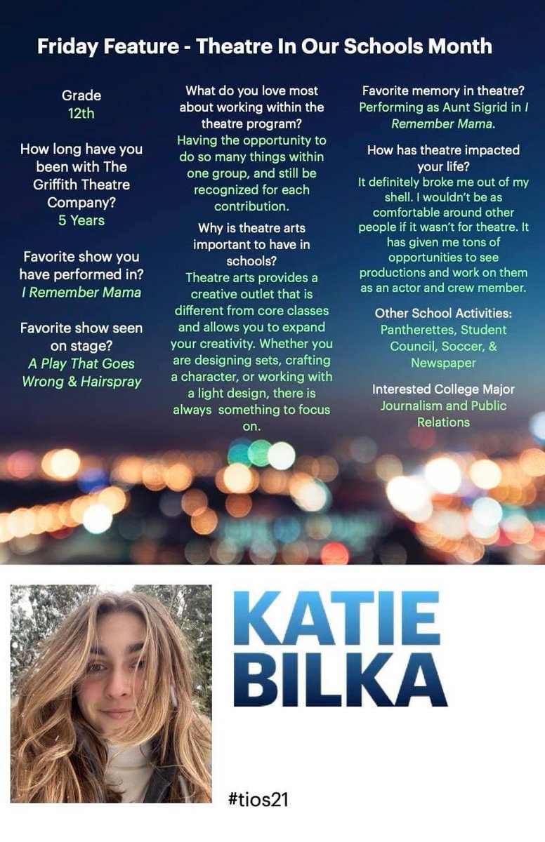 pantherdrama07's tweet photo. For our last Feature Friday, we showcase Katie. Take a look, and you can catch Katie as Harriet Roeder in our upcoming production of โRadium Girlsโ
โRadium Girlsโ
Friday, April 23rd, @7PM *Streaming Only*
Saturday, April 24th, @7PM
Sunday, April 25th, @3PM
#tios21 https://t.co/PJEBfE5zZO
