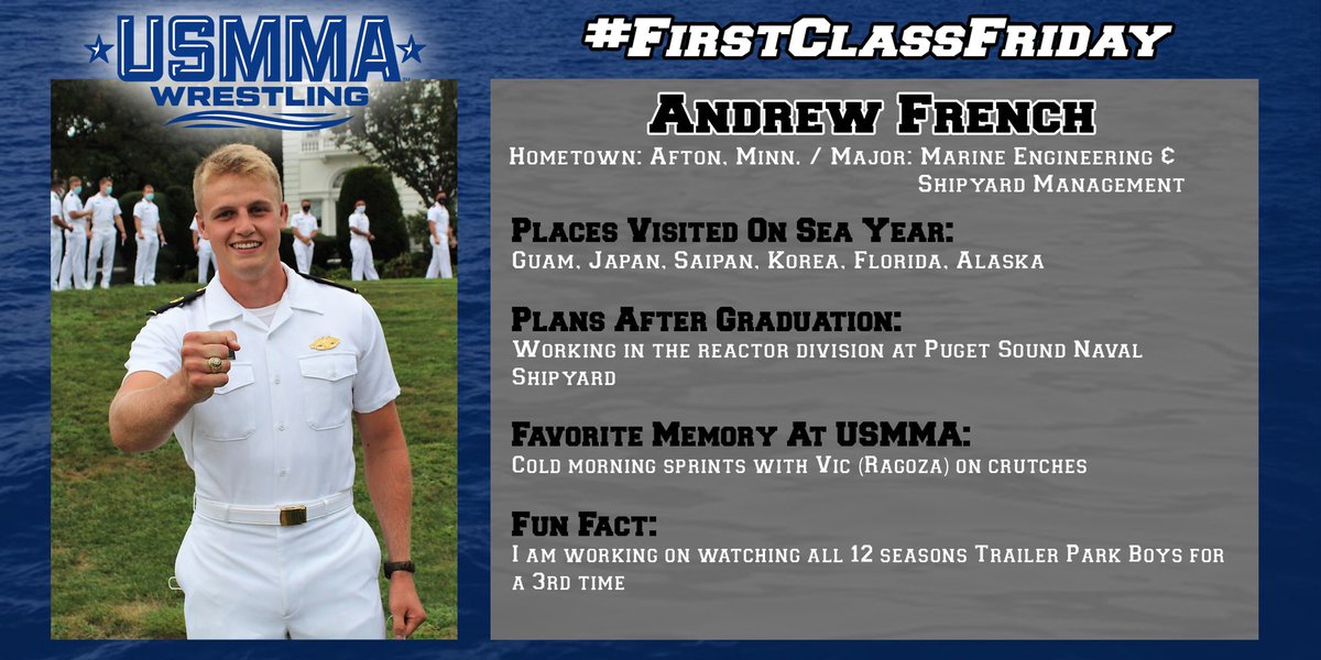 USMMA_Athletics's tweet photo. (1/2) Our last #FirstClassFriday for the winter teams spotlights our wrestling team! These 7 wrestlers have played a big part for the program the last 4 years #ExcellenceInAthletics #ActaNonVerba #classof2021 https://t.co/RcmpV9R5iQ