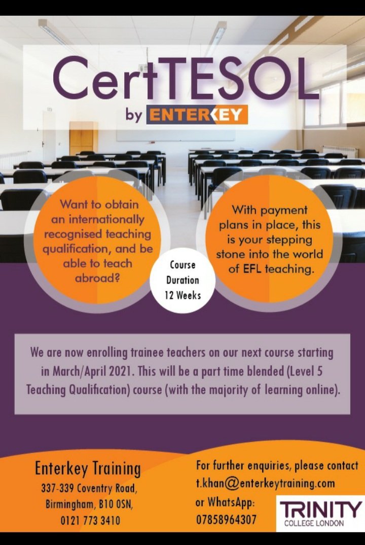 certTESOL_Bham's tweet photo. Our March p/t course has begun. We wish our trainees well and hope they enjoy the course. If you are interested in taking part in our next course with @EnterkeyT (date TBC), please get in touch. #Birmingham #edutwitter #WestMidlands #teachertraining https://t.co/SrqydoEJN8