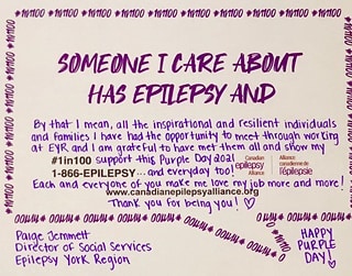 HAPPY PURPLE DAY FROM OUR DIRECTOR OF SOCIAL SERVICES!

#PurpleDay2021 #1in100  #EpilepsyAwarenessMonth