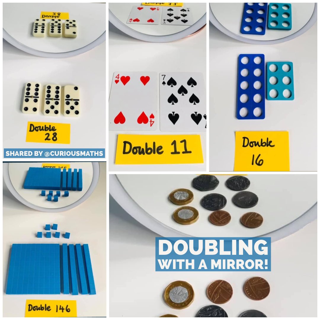 Love this Maths idea from the brilliant <a href="/curious_maths/">CuriousMathsSara</a>! Doubling with a mirror! Fantastic! 🙌🏼🧮#edutwitter
