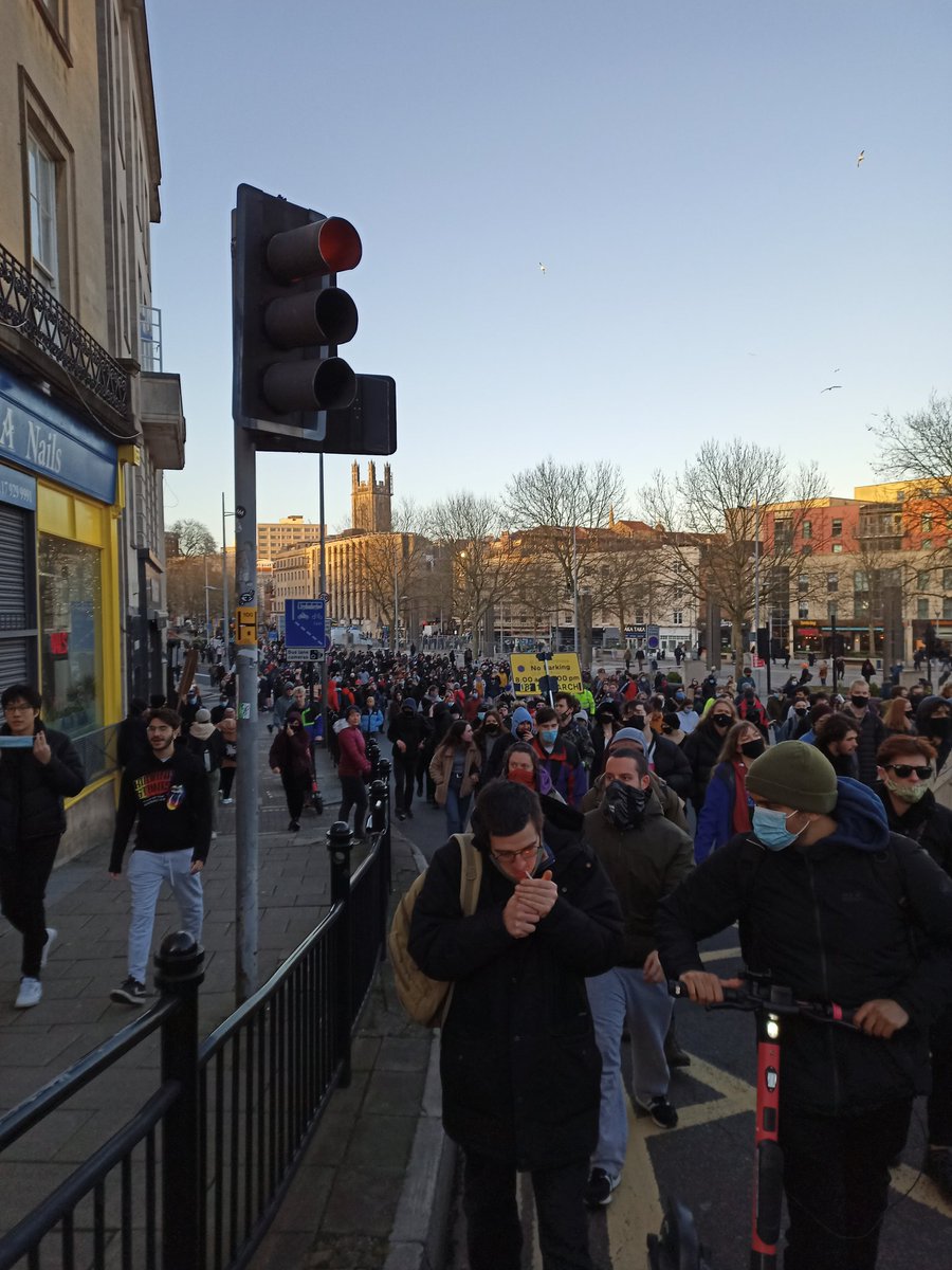 Paddyyak's tweet photo. That was the most powerful protest I've ever been to. 
"Whose streets? Our streets" really felt like it meant something as we marched up and down every major street of central Bristol. You could feel the (controlled) anger over police actions Sundays &amp; Wednesday #KillTheBill https://t.co/s2k2hD5w2H