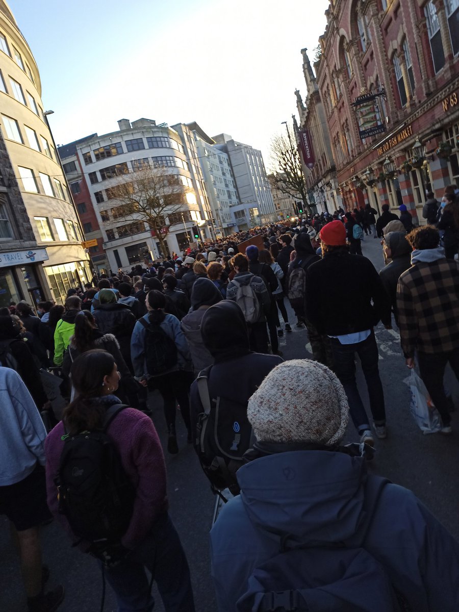 Paddyyak's tweet photo. That was the most powerful protest I've ever been to. 
"Whose streets? Our streets" really felt like it meant something as we marched up and down every major street of central Bristol. You could feel the (controlled) anger over police actions Sundays &amp; Wednesday #KillTheBill https://t.co/s2k2hD5w2H