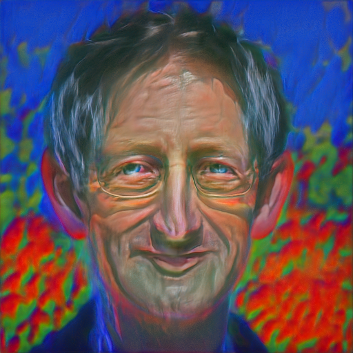 ArYoMo's tweet photo. Neural network dreams, straight from the weights of CLIP and Stylegan. @geoffreyhinton @ylecun are present in the data. Art from the weights. https://t.co/mf1qhTCYCl