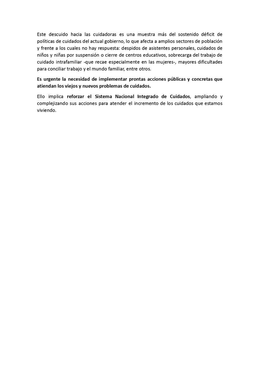 RedProCuidados's tweet photo. 📣 Comunicado público de la Red Pro Cuidados sobre la necesidad de priorizar a las trabajadoras de cuidados en el plan de vacunación:

El descuido a las trabajadoras de cuidados ante el agravamiento de la crisis sanitaria.

🔗 https://t.co/Z7ZJeMoKBD https://t.co/GrWhGCX4n2