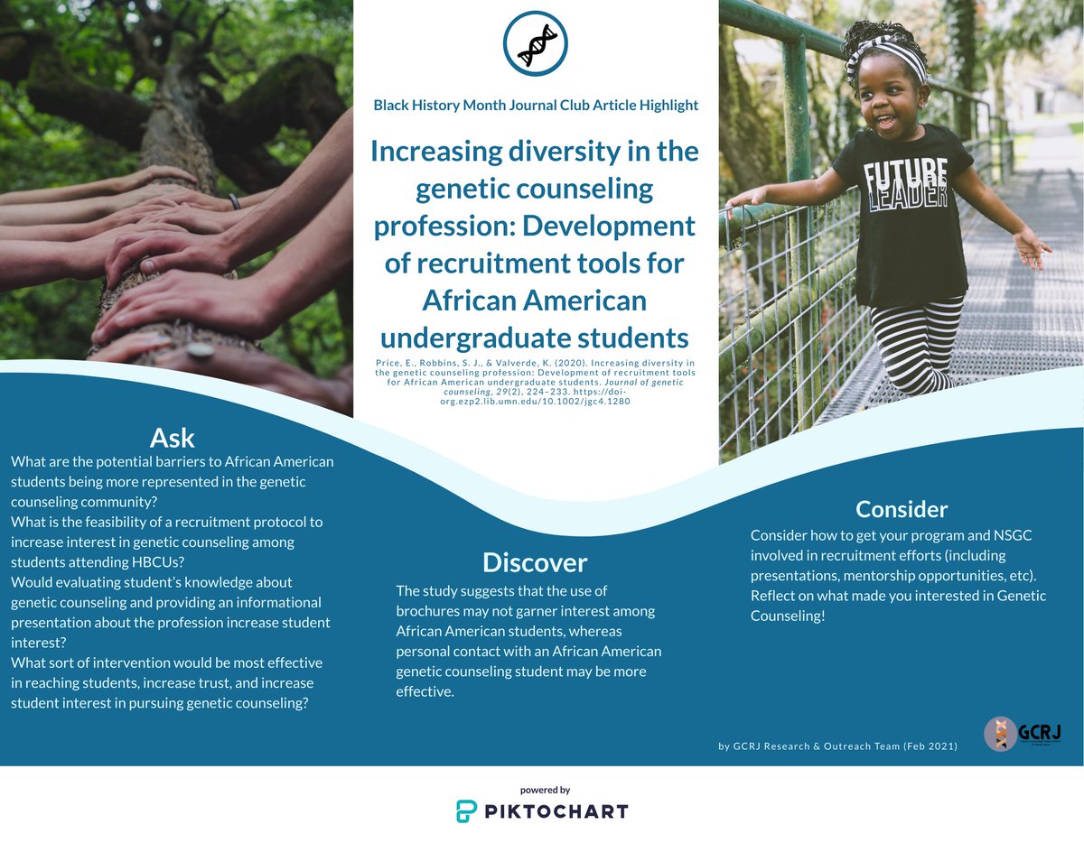 What did we learn about increasing recruitment of #BlackInScience in #GCChat from <a href="/GCRJTweets/">GC Trainee Platform for Racial Justice</a> most recent journal club? Here is a poster with summary of the main points. #GCRJ_Outreach #GCRJ_Research