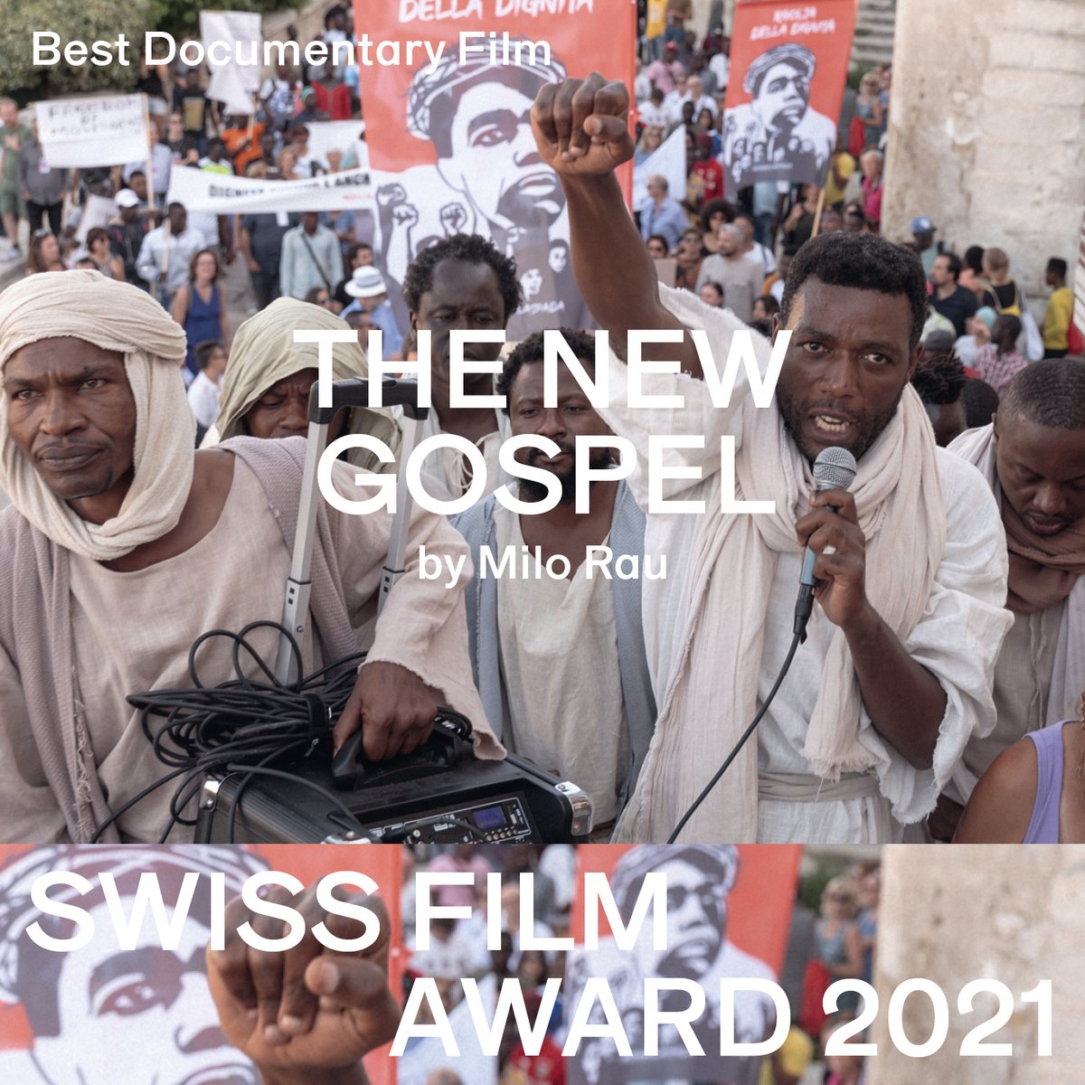 SWISS_FILMS's tweet image. 🍾 THE NEW GOSPEL by Milo Rau #Langfilm wins the Swiss Film Award for Best Documentary! #swissfilms #swissdocs