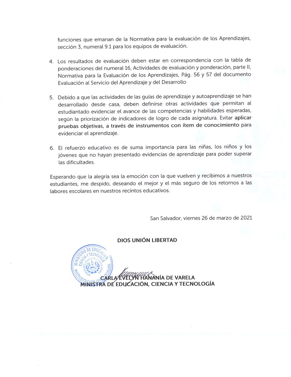 EducacionSV's tweet photo. Circular Ministerial No. 4 año 2021.

Orientaciones para el retorno a los centros educativos de manera opcional, semipresencial, multimodal y gradual. https://t.co/HloMarIpcO