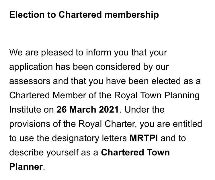 edepaulf's tweet photo. Very satisfying to have confirmed today that I passed my #APC for the Royal Town Planning Institute and am now a Chartered Member of the #RPTI. Grateful to my former colleagues at Fife Council Planning Department for all their support. #RTPICharteredPlanner @FifePlanning https://t.co/3eZxizLhBW