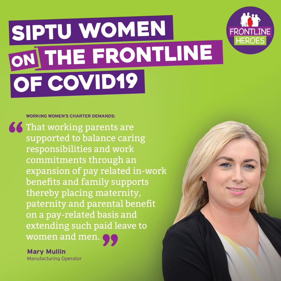 SIPTU's tweet photo. We acknowledge the passage of the Family Leave Bill in the Dáil as a step in the right direction. 

However, working parents like Mary need better supports to balance their work and caring responsibilities.

We need to extend the leave and increase the rate. #FrontLineHeroes https://t.co/MTOUP9lqvJ