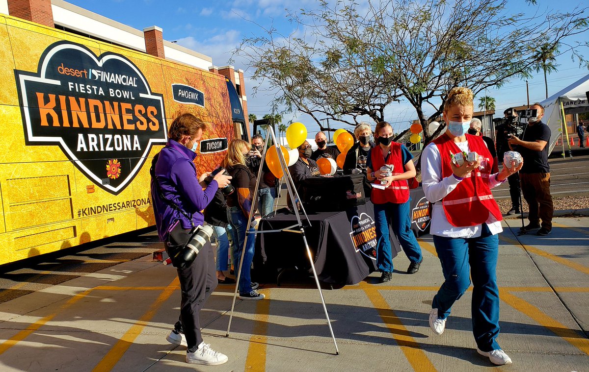 The <a href="/DesertFinancial/">Desert Financial</a> <a href="/Fiesta_Bowl/">Fiesta Sports Foundation</a> #KindnessArizona tour stopped by <a href="/gcu/">Grand Canyon U</a>'s vaccination site today to say thank you to volunteers with a few <a href="/ChickfilA/">Chick-fil-A, Inc.</a> breakfast sandwiches and a lot of smiles.
