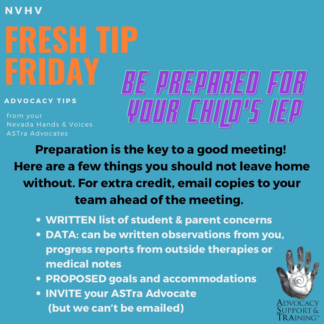 NVHandV's tweet image. Spring Break is a great time to go through your child's paperwork and get prepared! We hope you find this week's Fresh Tip Friday from our ASTra team helpful. Please reach out with any specific advocacy needs and enjoy the downtime with your families!