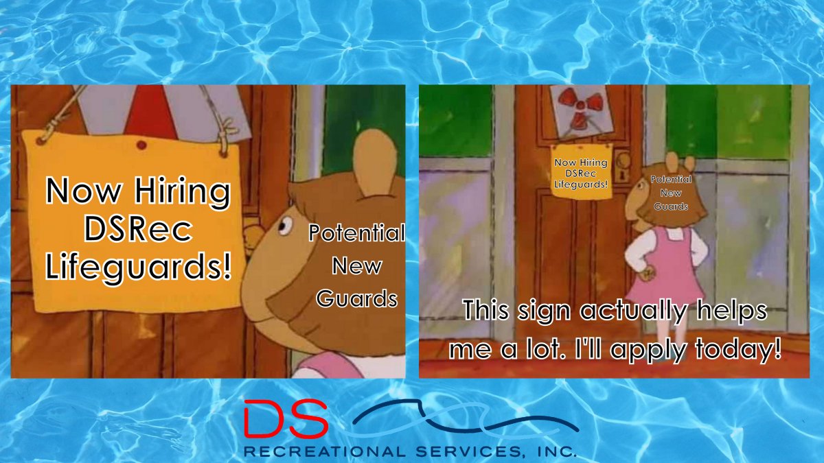DSRecreation's tweet photo. Lifeguards! Lifeguards! Lifeguards! Kick your summer off with a bang &amp; submit your application to work for #DSRec at https://t.co/9aTG7H3JkM https://t.co/CrGVILqbTV