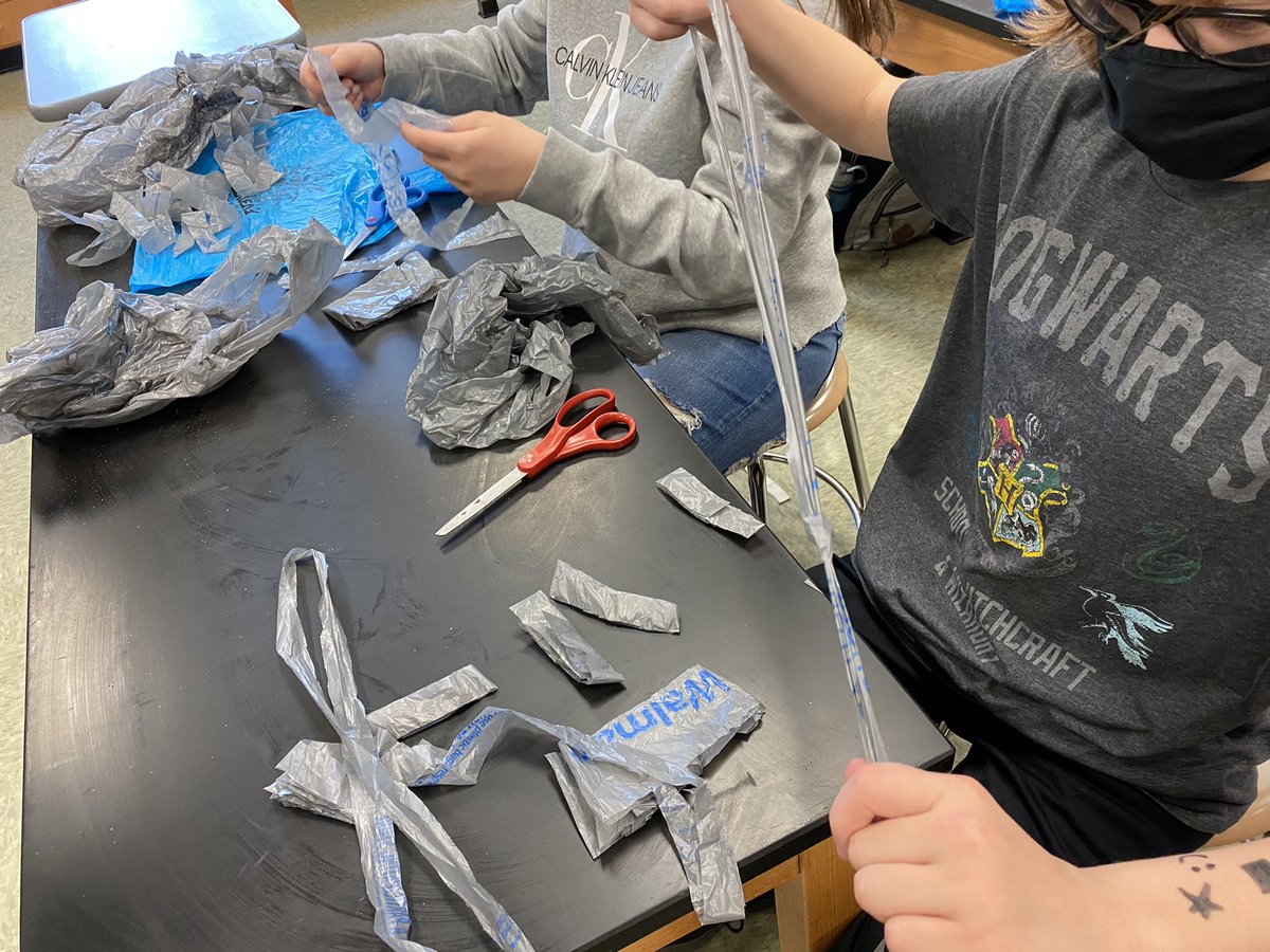 Today we made plarn (plastic yarn)! We’re planning for Earth Week (April 19-23rd)! Can anyone guess what we’ll be doing with the plarn?