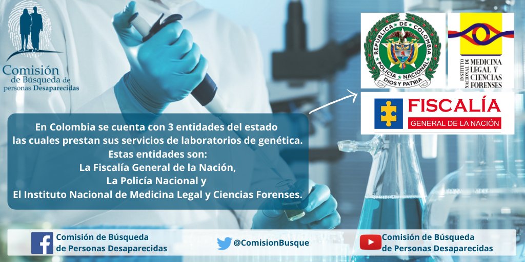 ComisionBusque's tweet photo. En Colombia, existen laboratorios estatales de Genética Forense a cargo de @FiscaliaCol, @MedLegalColombi y @PoliciaColombia. Pronto publicaremos el informe de gestión 2020 del #BPGD https://t.co/ECEpuyTGum