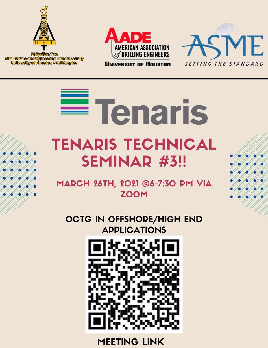 ASMEUH's tweet image. We will be having our 3rd Tenaris Technical Seminar with @PiET_UH and @aade_uh today from 6-7:30PM!! Meeting Link is in our instabio!!

@uhengineering #gocoogs #uhengineering #cullenengineering #uh2024 #uh2023 #uh2022