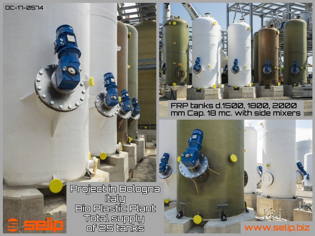 Selip_1's tweet photo. FRP #mixing #tanks - #Bioplastic plant in #Bologna. Side #mixers https://t.co/1qPASuT865