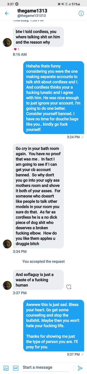 pr3ttyp1nkpuss1's tweet photo. FYI yall this shit is why most cam models don't genuinely interact with "fans", No one wants to talk with childish people who project their issues onto others. One second they love you, and as soon as you tell them to respect your boundry, your the cunt.. smh https://t.co/J22l9kYCEI