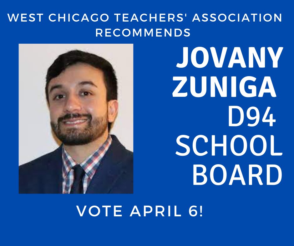 D94Teachers's tweet image. D94 Teachers Endorses 5 candidates for the April 6 School Board Election. Today we feature Jovany Zuniga, a WEGO Alumni. Please like and retweet so other WEGO Community Members can see. Every vote counts!