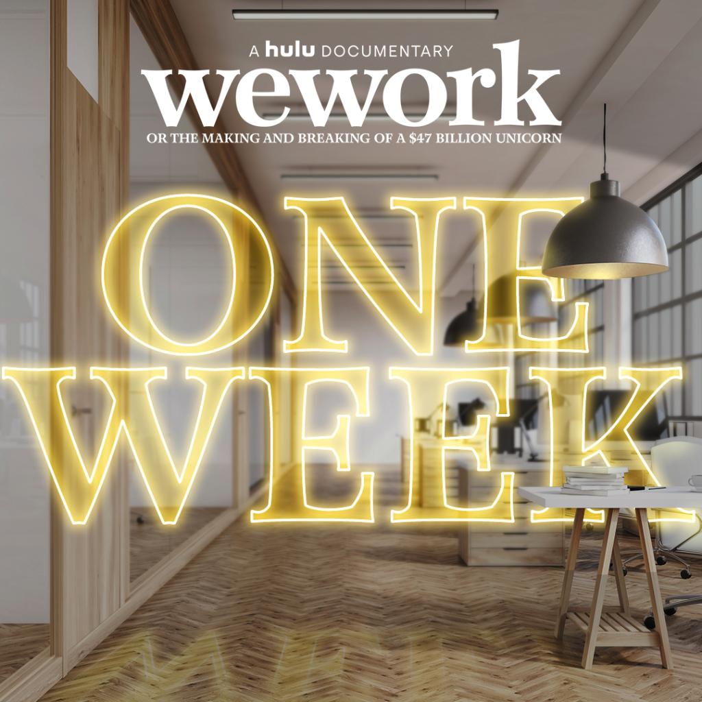 hulu's tweet image. It’s all fun and games until someone loses $47 billion. Get in on the fun with #WeWorkDoc, streaming April 2.