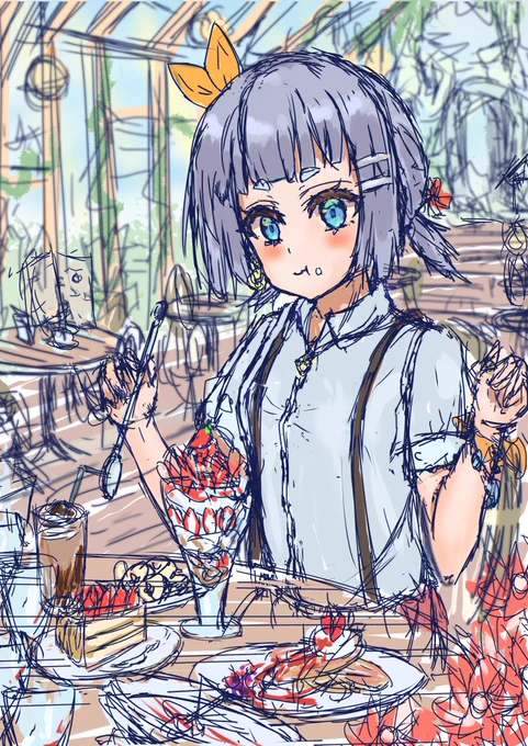 こんな感じになったよ～皆こんな感じになるって、わかったかな～?今回のラフは少し前回の反省点を生かして、物の配置とか意識しました! 今までは物の量はあったけど、一つ一つ小さくって空間が寂しかったけど、それをもっと大きくして物と物とを被らせた! それだけでも変わったと思う! 
